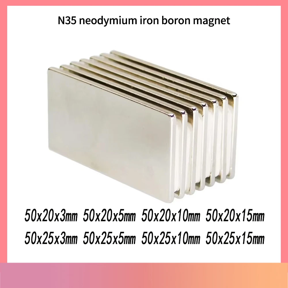 50x25x3mm Strong Quadrate Neodymium Magnet N35 Powerful NdFeB Longer Magnets Block Rare Earth Magnets 50*20*3mm 50x25x5mm