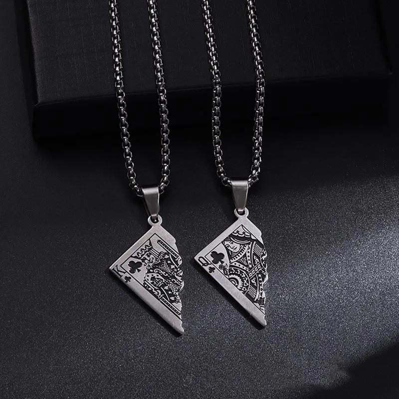 60cm Half Poker Card Pendant Necklace Hip Hop Lucky Ace of Spades Stainless Steel Long Chain Necklace for Men Vintage Jewelry