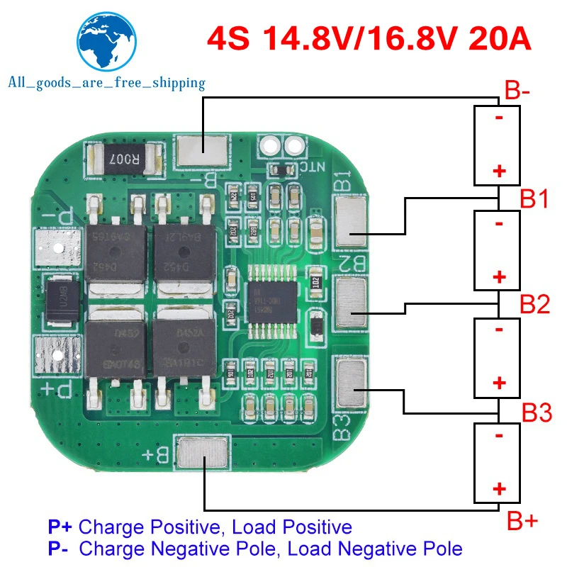 

TZT 4S 14,8 В / 16,8 В 20 А пиковая литий-ионная плата защиты аккумулятора BMS PCM bms pcm для литиевой батареи LicoO2 Limn2O4 18650 li