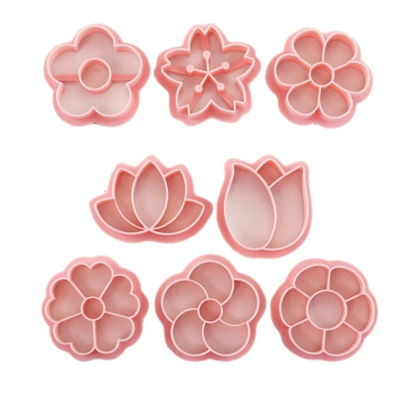 Set of 8 Cookie Cutters Flower Shaped Biscuit Molds Baking Cutters Plastic Cookie Embossing Molds for Kitchen Baking drop ship