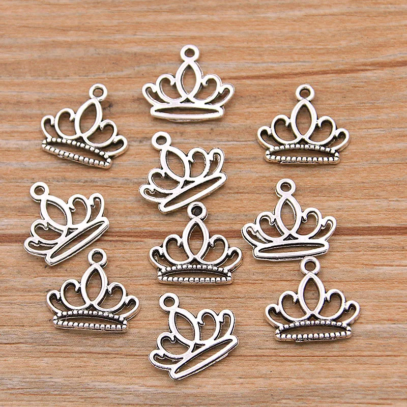 50PCS 13*15mm Picture Color Hollow Lotus Crown Charms Flowers Pendant Metal Alloy DIY Necklace Bracelet Handwork Marking