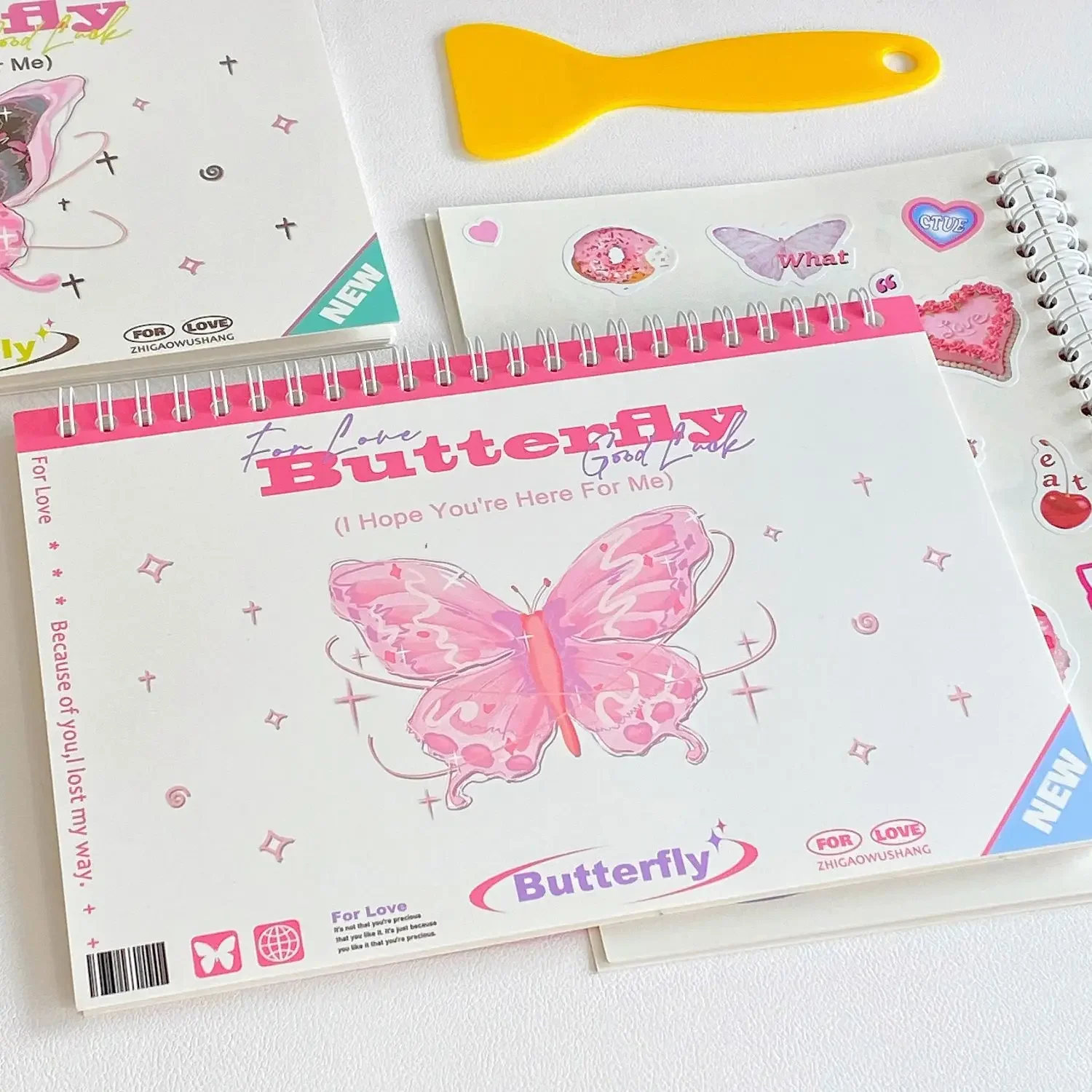 IFFVGX A5 24 Blank Sheets Double-Sided Wind Butterfly Release  Paper Tape Sticker Paper with Plastic Shovel Illustrated Book