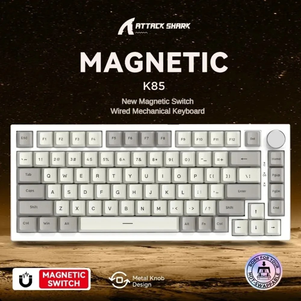 Attack Shark K85 Magnetic Shaft Keyboard 75% Knob Mechanical Customized RT Mode Gaming Adjustable DIY Key Range Hot-swappable