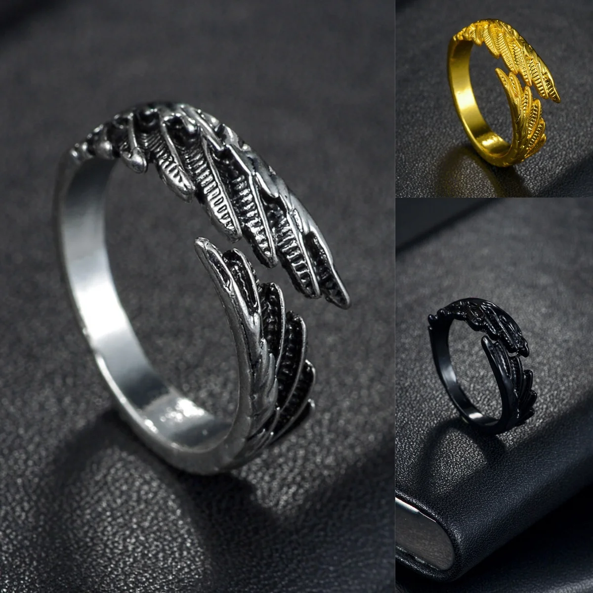 Gothic Punk Angel Devil Wings Ring Hip Hop Fine Male Couple Christmas Gift Jewelry Party Set
