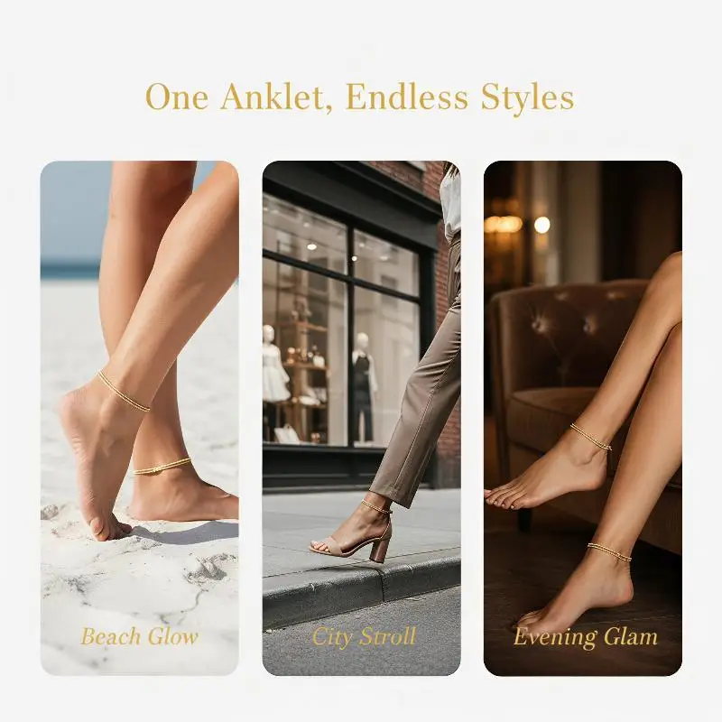 1Pcs Adjustable Double Layered Anklet Gold/Silver Ankle Bracelets For Women Dainty Stackable Cuban Link Anklets Beach Jewelry