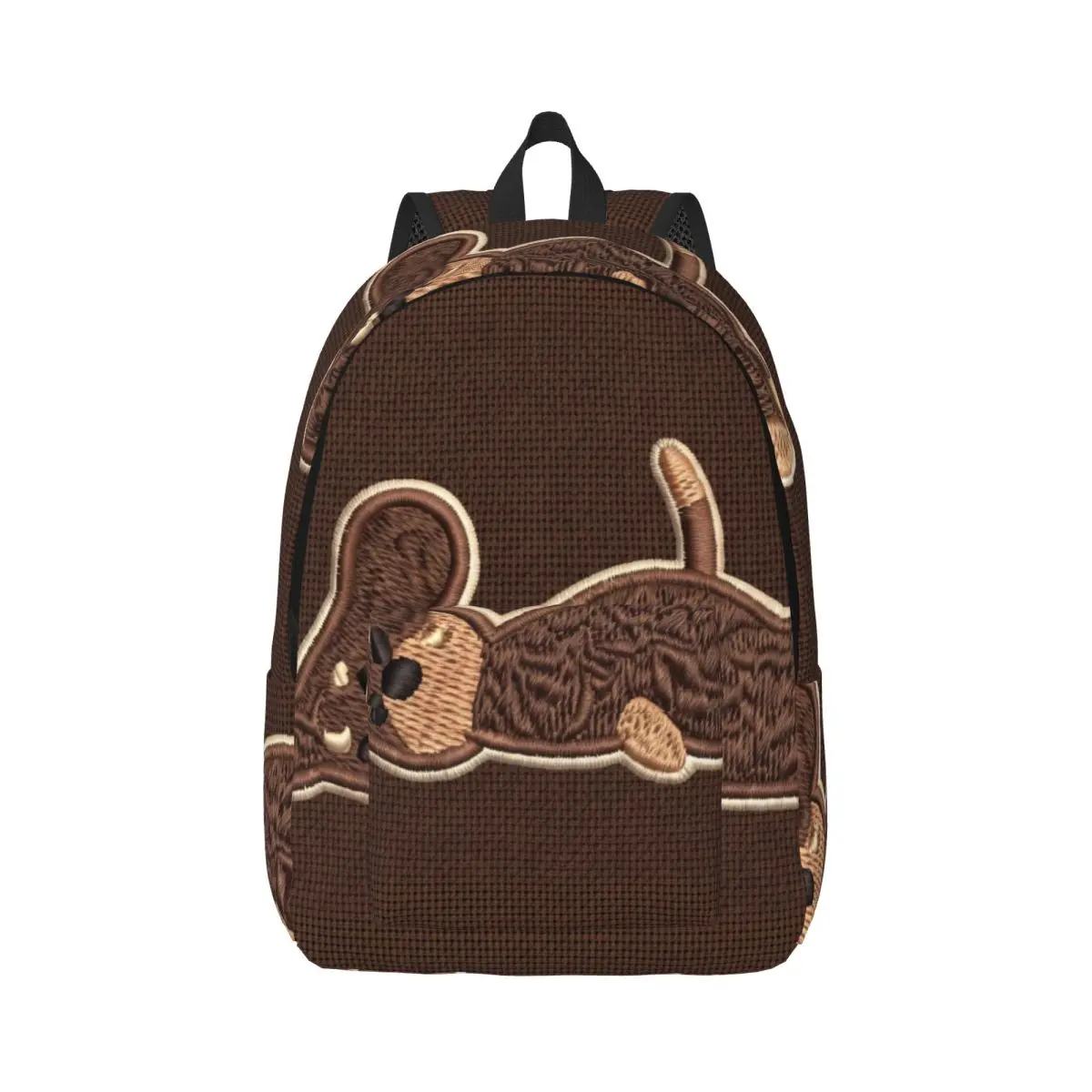 Gothic Black School Backpack Center Embroidered Patch Cute Aesthetic Dark Brown Tan Cream Sweet Bookbag for Girls Teens Daily