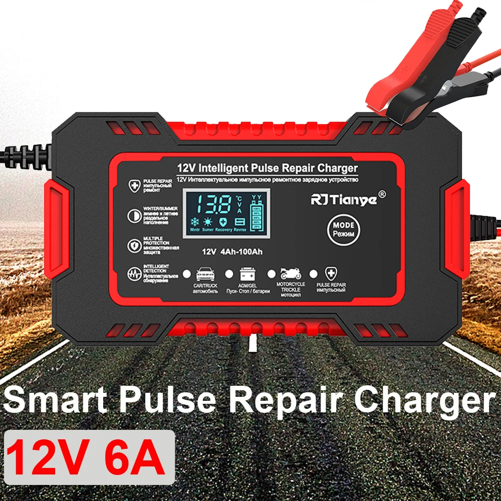

12V 6A Car Battery Charger Automatic Intelligent Battery Pulse Repair Tool For Car Motorcycle SUV Batteries Charger