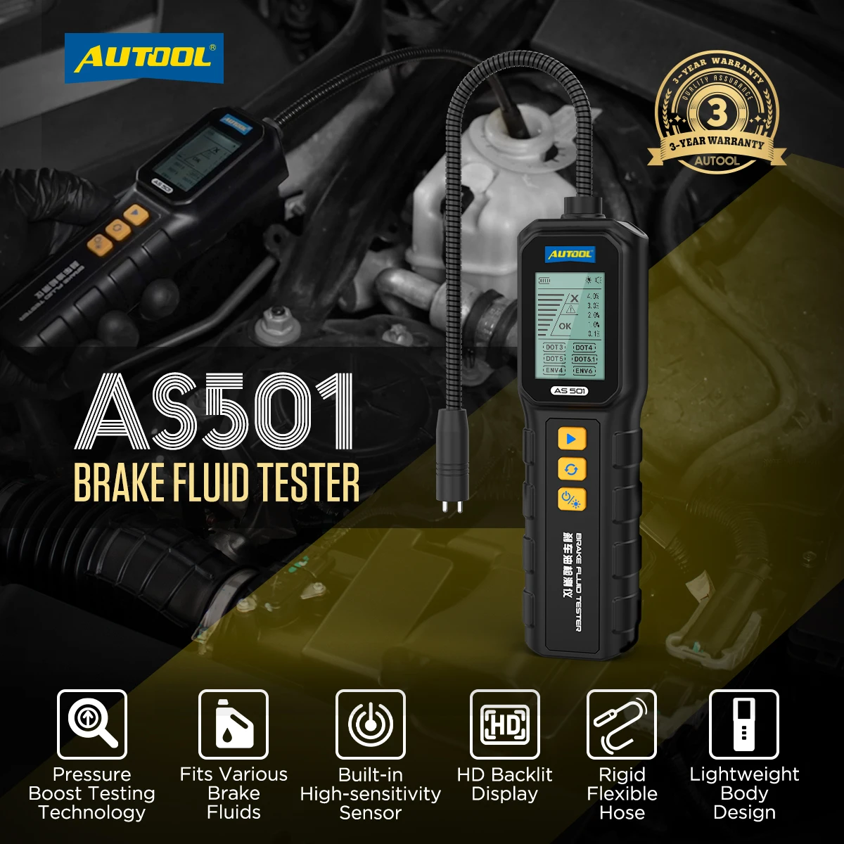 

Диагностический инструмент AUTOOL AS501 Env4 Env6 с LED-индикатором для проверки тормозной жидкости Dot3 Dot5 Dot501 Dot4 (для автомобилей)