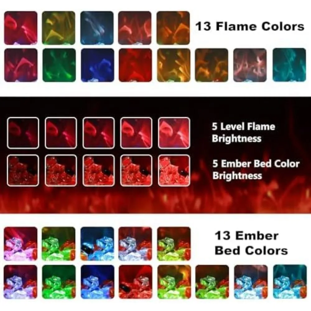 50-Inch Electric Fireplace Heater, Wall-Mounted with Remote Control, 750W/1500W Thermostat, and Multicolor Flame Options