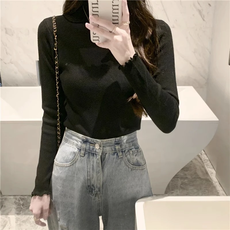 2023 Candy Color Knitted Pullovers Long Sleeve Bottoming Knitted Sweater Turtleneck Sweater Women Fashion New Stretch Tops Women