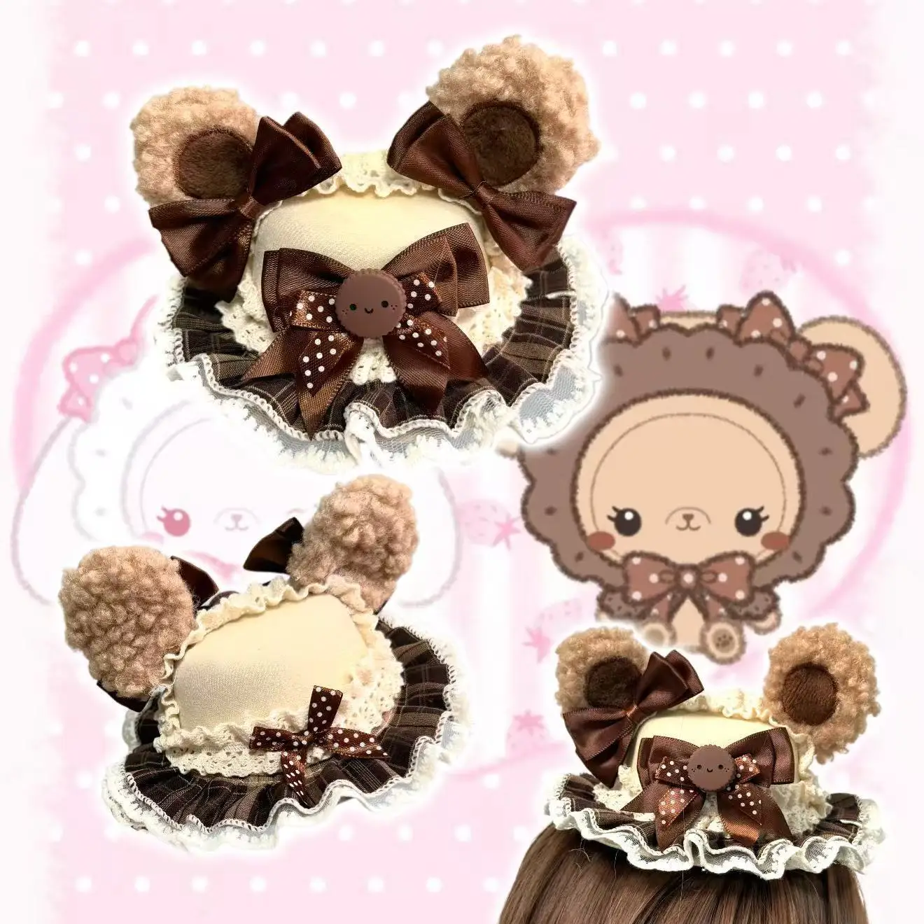 Original Chocolate-Colored Lolita Hair Accessory Brown Headband Cake Mini Bear Ear Hat Hair Clip Necklace Sleeve Clamp Edge Gift