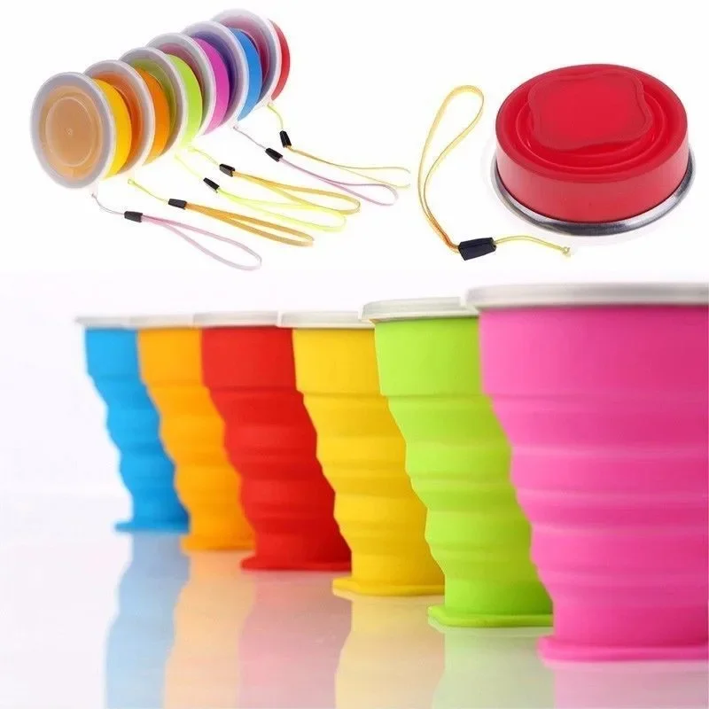 

1Pc 200ml Portable Silicone Retractable Folding Cup with Lid Telescopic Collapsible Drinking Cup Outdoor Travel Water Cup