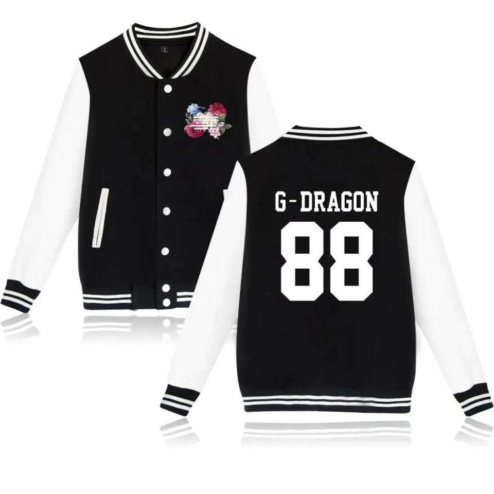 

Bigbang kpop fashion flower print hip hop style men women casual baseball jacket long sleeve hoodies jackets sweatshirt coat top