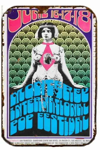 Monterey Pop Festival 1967 METAL TIN SIGN  12 X 18 hendrix joplin