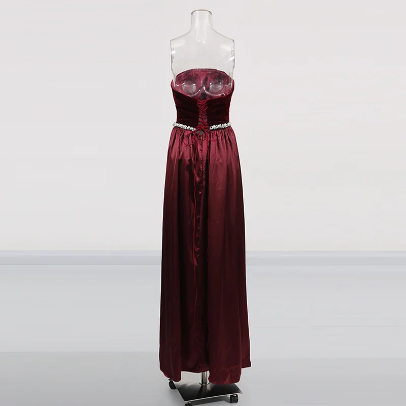 HKSH المرأة مزاجه المد فستان طويل مطوي رصع الماس حمالة ثنيات أنيقة موضة فاخرة شيك فستان سهرة HK9060