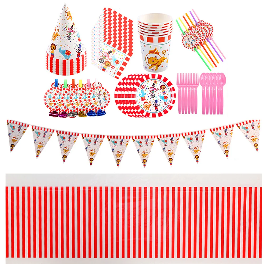 Cutlery Set Carnival Birthday Party Supplies Cup The Banner Favors Paper Circus Child Decorations