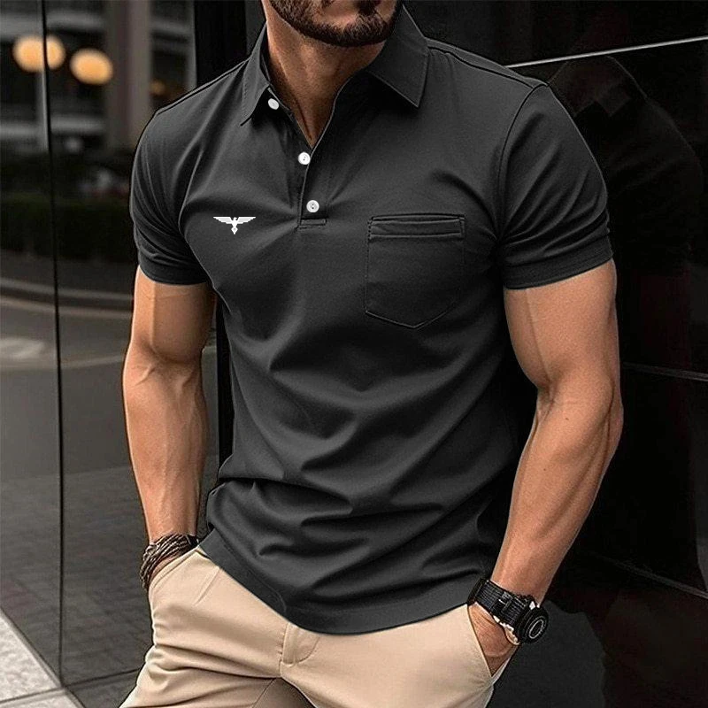 Summer Men Casual Short Sleeve Button Polo Shirt with Pocket image 4