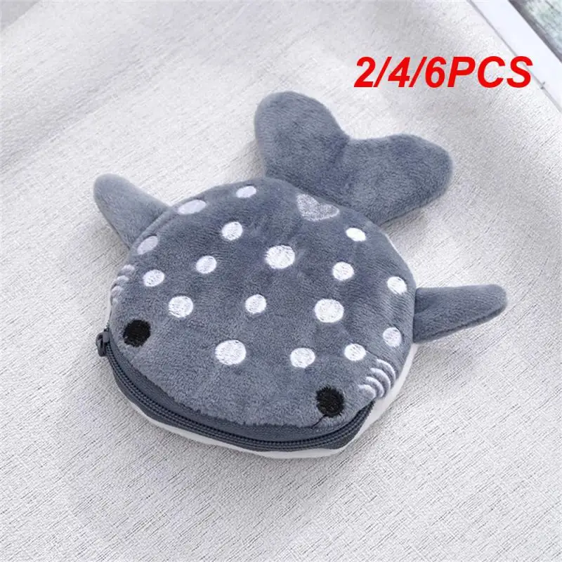 2/4/6PCS Coin Purse Meticulous Workmanship Shark Coin Purse Uniform Color Plush Plush Wallet Shark Wallet Plumping Pep