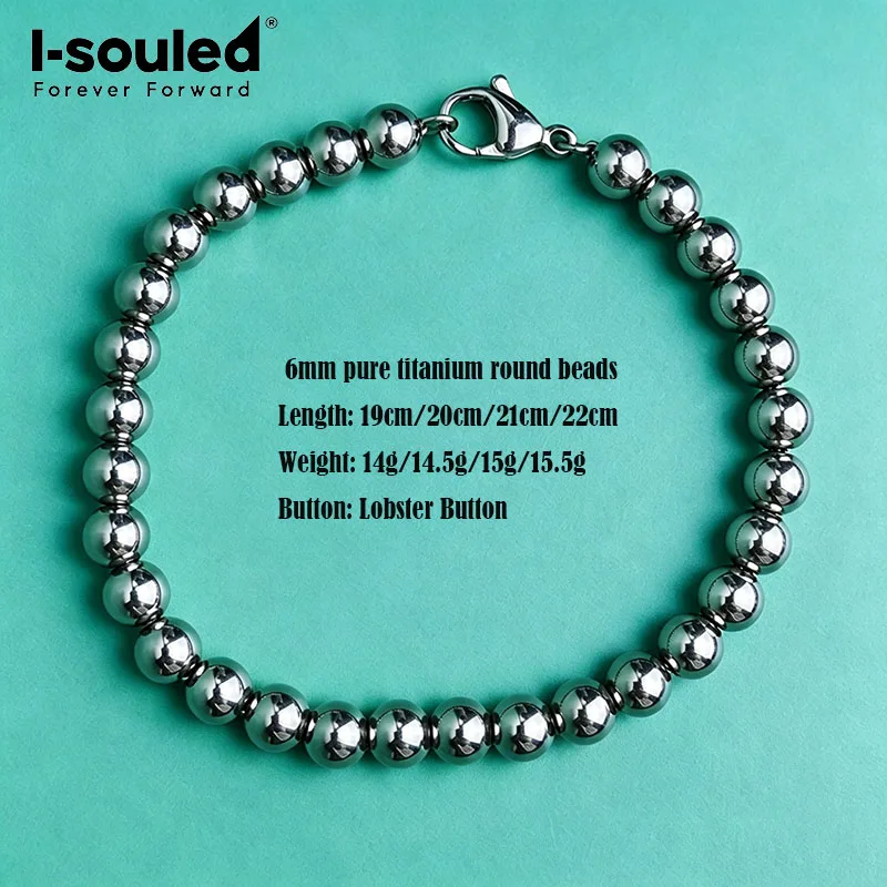 6mm/8mm/10mm/12mm pure titanium round bead bracelet, simple and fashionable, lightweight and waterproof