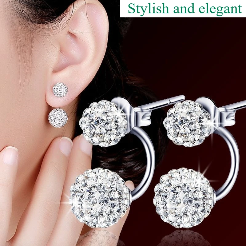 Double-ended stud earrings, crystal ball stud earrings – exquisite Korean-style earrings with a back clasp