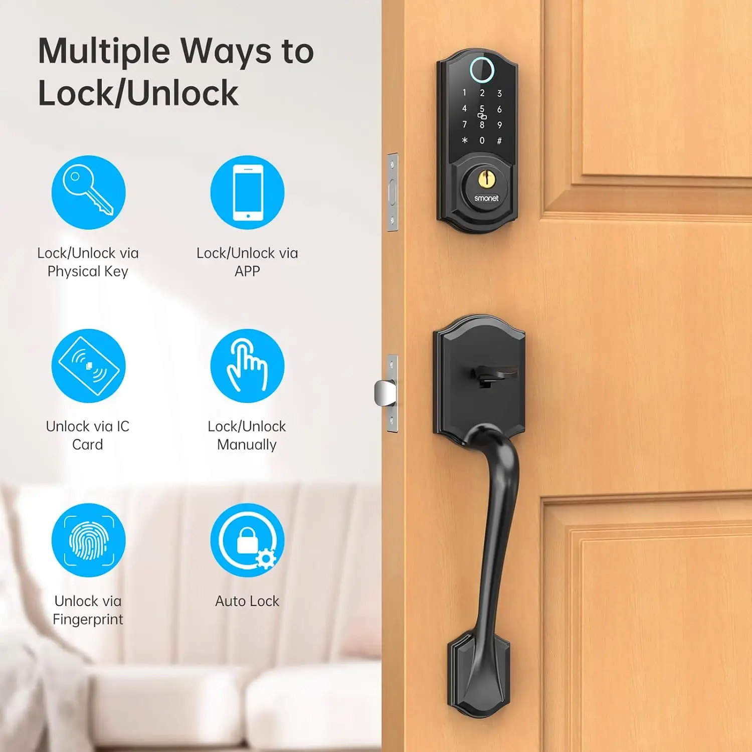 Entry Door Lock with Handle, Smart Front Door Lock Set Fingerprint Smart Deadbolt