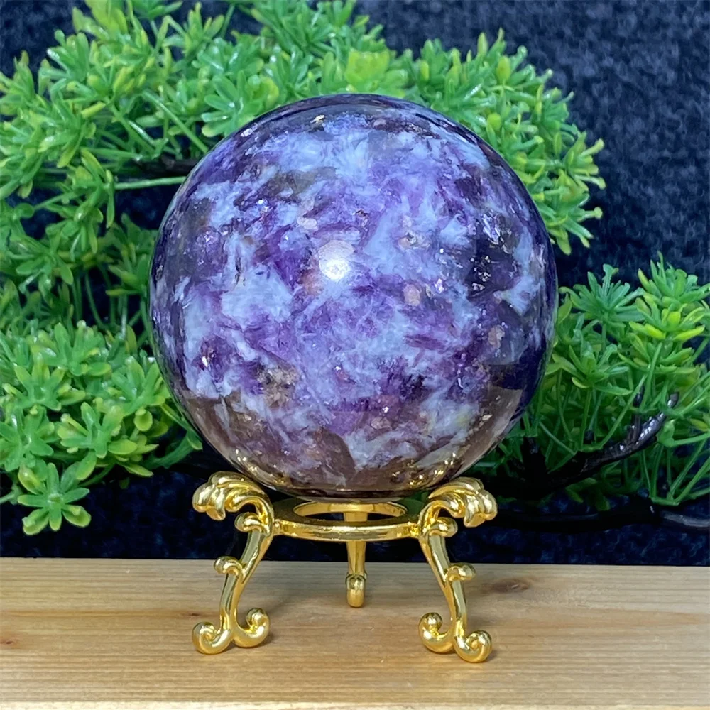 Imagem -03 - Bola de Energia de Cristal de Mica Roxa Natural Cura de Reiki Esfera de Lepidolite Chakra Polido Decoração de Casa Presente de Férias 1pc