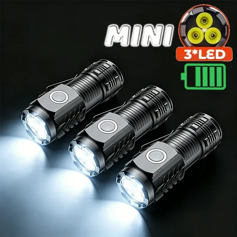 Portable Mini 3 LED Handheld Flashlight Powerful Fingertip Torch Outdoor Waterproof Hiking Camping Flash Light with Pen Clip