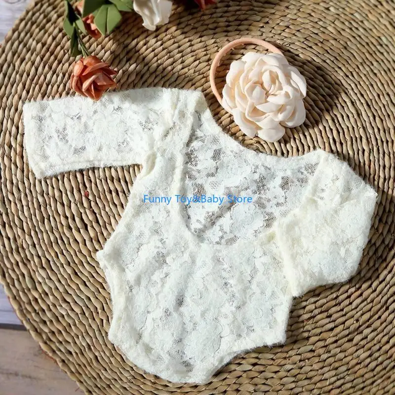 C90B 2pcs Bunga Bunga Renda Romper Set Bayi Fotografi Props Potret