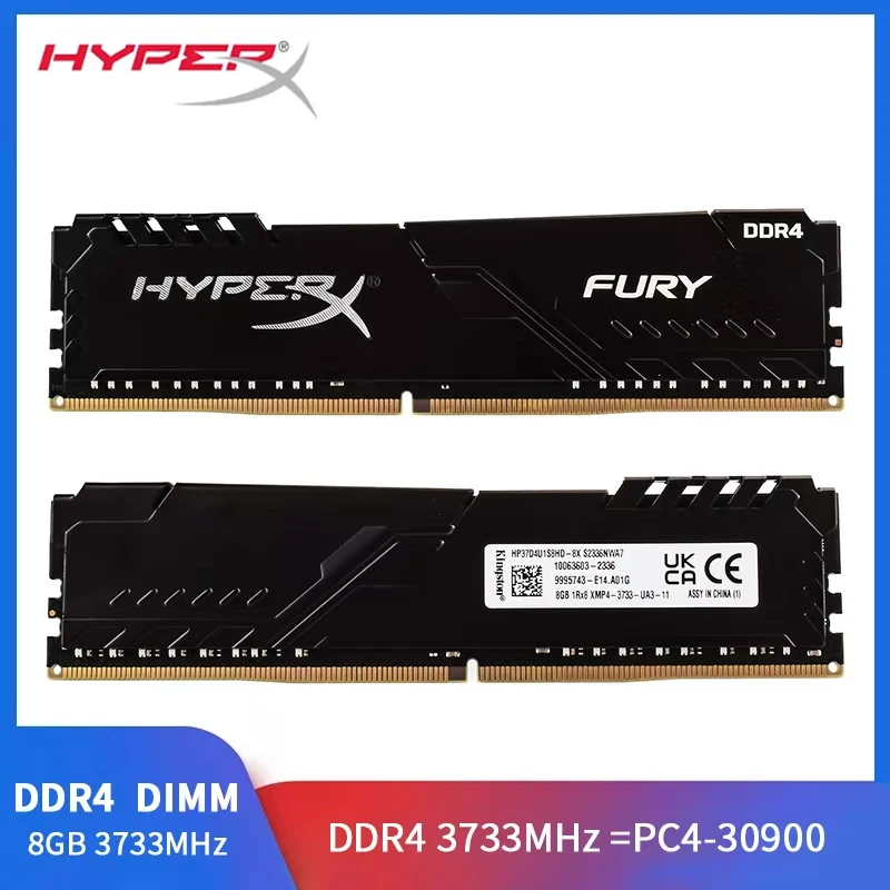 HyperX Fury Memoria RAM DDR4 3733MHz 8GB ذاكرة سطح المكتب للألعاب PC4-30900 288Pin DIMM DDR4 RAM