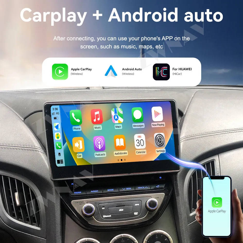 Android 14 Wireless Carplay 9.66 inch Car Radio Touch Screen For Hyundai Genesis Coupe 2012 GPS Navigation Car Multimedia Player