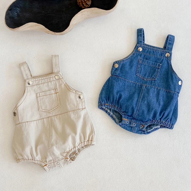 

Baby Girls Boys Denim Strap Bodysuits Summer New Infant Newborn Toddler Jumpsuit Baby Pocket Jeans Overalls Kids Clothing