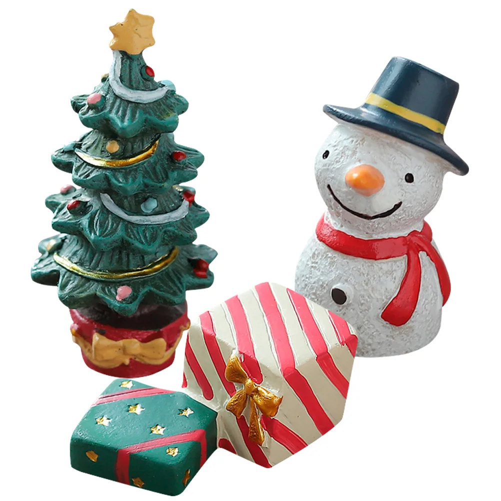 

3 Pcs Christmas Ornaments Snowman Figurines Decorations Miniature Resin Tabletop