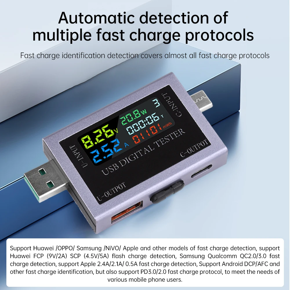 DC 4,5 ~ 50V 0-8A USB Type-C Voltmeter Digitale spanning Stroom Vermogensmeter Capaciteitstester Oplader Tester Multifunctionele tester