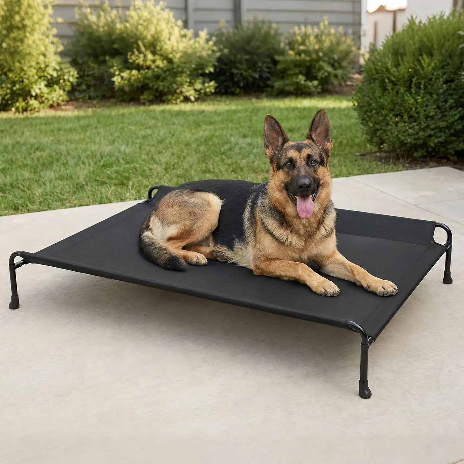 

Elevated Cooling Dog Bed with Headrest, Washable Mesh Cot for Large Dogs, Indoor Outdoor Pet Hammock, 47 Inch Black