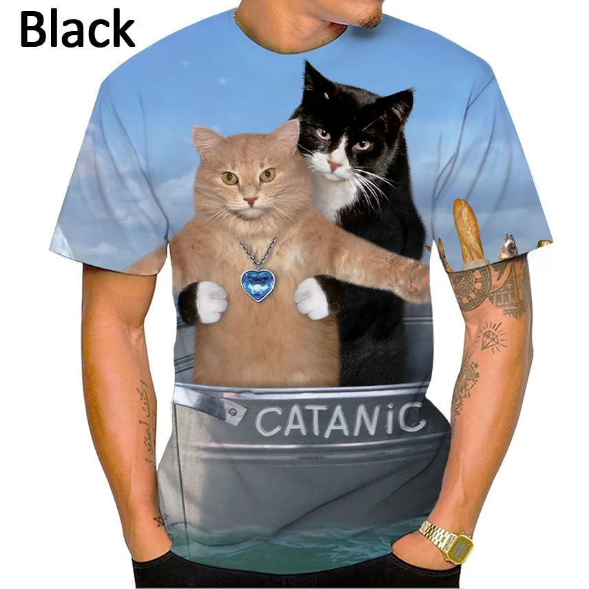 2022 New Creative 3D Printing Cat T-Shirt Unisex Round Neck Casual Funny Street Style Pullover T-Shirt