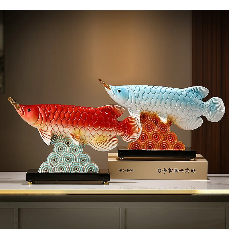 Golden Dragon Fish Sculpture Decoration Office Desktop Resin Zhaocai Crafts Modern Home Accessories Gifts