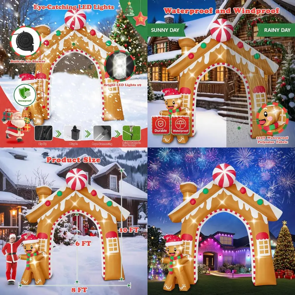 

Giant Inflatable Christmas Gingerbread House and Man Archway with LED Lights for Outdoor Holiday Yard Decor