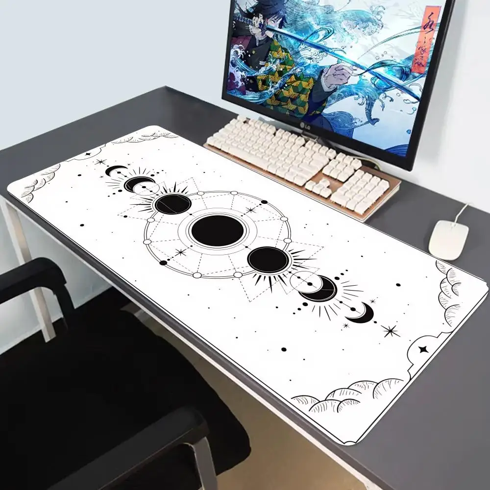 

HYBXAXC White & Black Deskmat Gaming Tarot Astrology Aesthetic Rubber Mousepad Cartoon Celestial Moon Phases Non-slip Mouse Pad