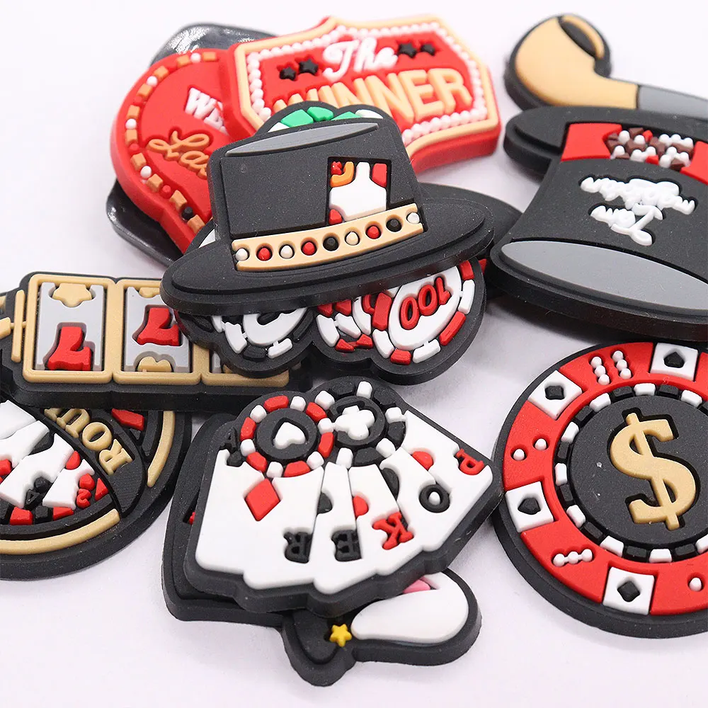 New Arrival 1pcs PVC Poker Coin Dice Pipe Magic Hat Shoes Charms Accessories Buckle Clog Sandal Decorations DIY Backpack Gift