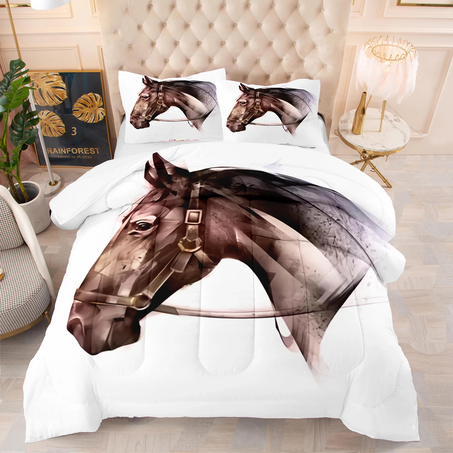 Luxury Brown Horse Comforter Bedding Set 3d Printed Animals Duvet Cover Adults 200x200 Bedspread Soft Home Textile