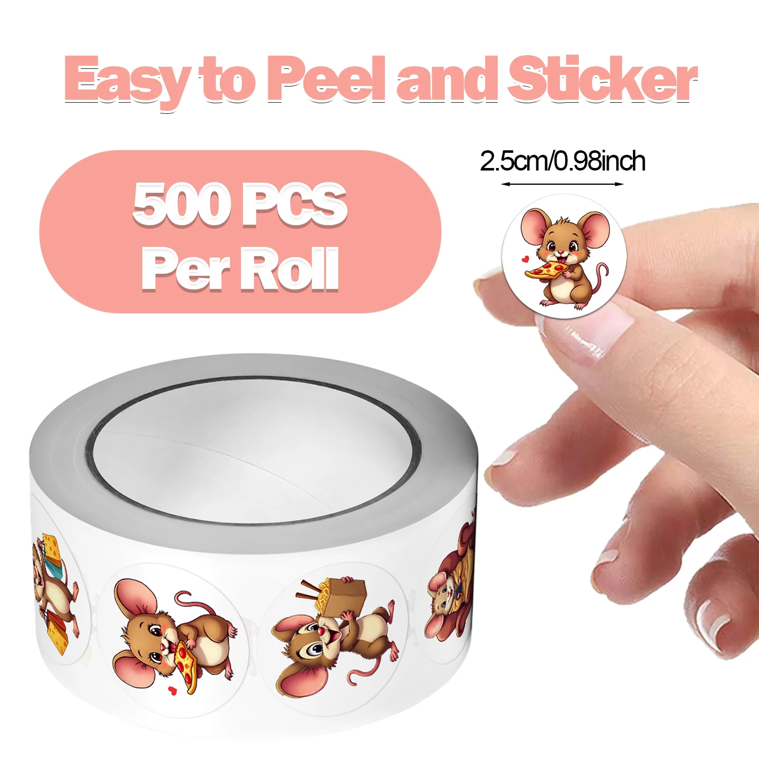 1 rolo (500 peças) adesivos fofos de mouse da cidade vida feliz 2.5cm/1.0 "10 designs embalagem decoração de casa selo etiquetas decalques diy adornam presentes