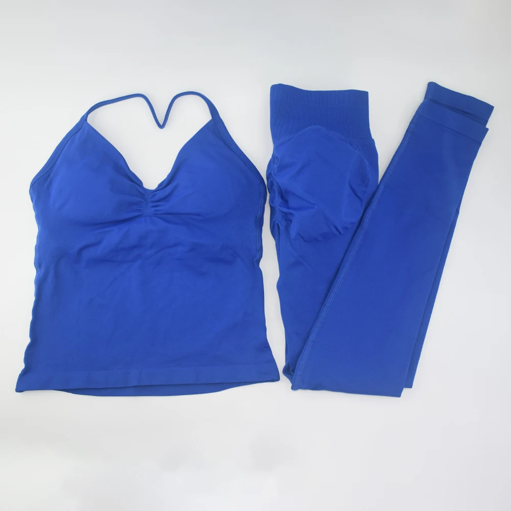 مجموعات اليوغا ملابس الصالة الرياضية النسائية غير الخطوط Strappy أعلى أكتيفيوير البدلة الرياضية 2 قطعة اللياقة البدنية الجري تجريب ملابس رياضية لا شعار