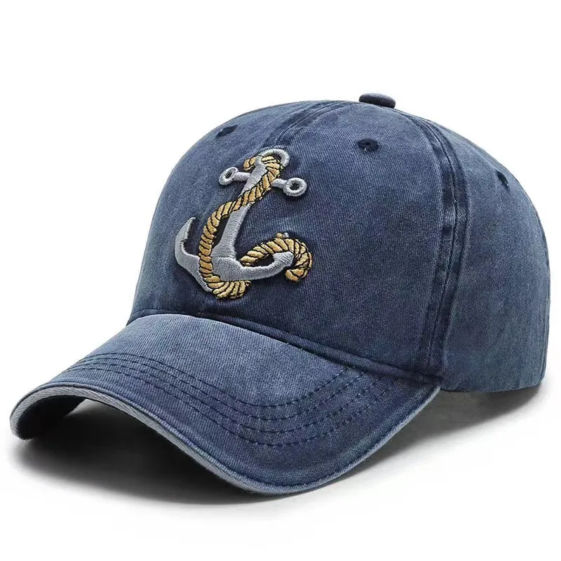 New Cool Women Men Cotton Washed Baseball Cap Anchor Embroidery Four Season Outdoor Vintag Visor Casual Cap Hat For Women Men