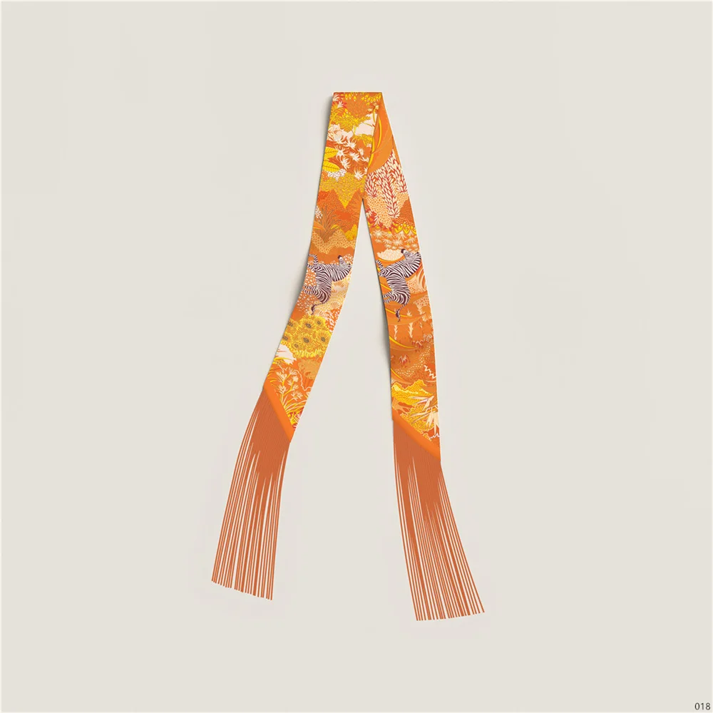 Luxury Style Tassel Silk Scarf Female Decoration Long Bag Ribbon Hair Belt Hot Selling Small Scarves Neck 130x5CM