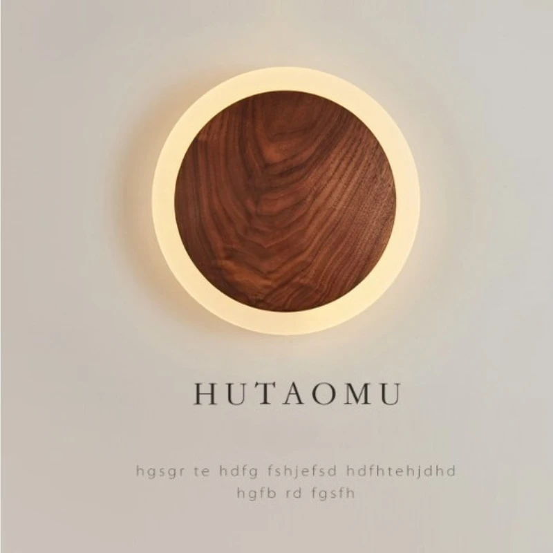 

Круглые светодиодные настенные светильники из орехового дерева, современное минималистское украшение дома, освещение для гостиной, прикроватный настенный светильник для спальни