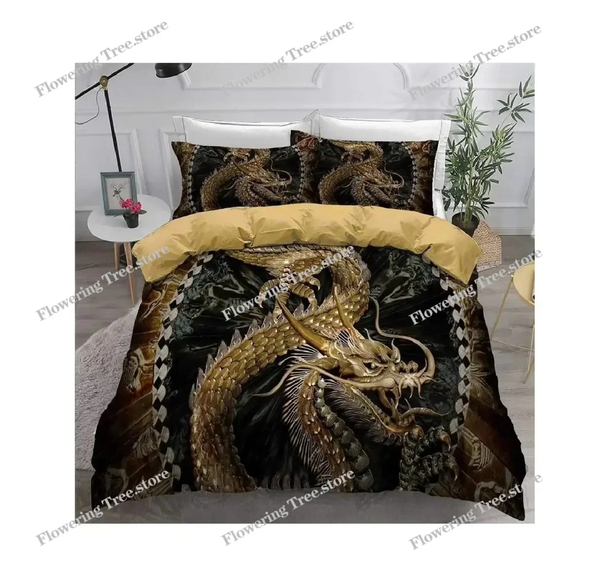 Red Base Black Dragon Print Bedding Cover Sets Full Chinese Dragon Pattern Bedding Cover Sets Full Soft Comforter Sets