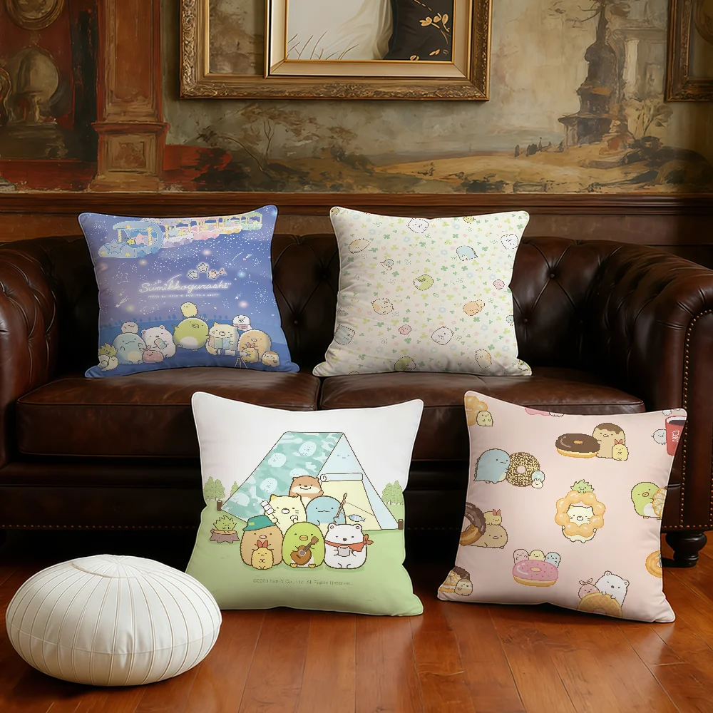 Kawaii S-Sumikko Gurashis cushion cover Pillow Case Plush Fabric Soft Double Sided Print Sofa Cushion Cover Throw Pillow Covers