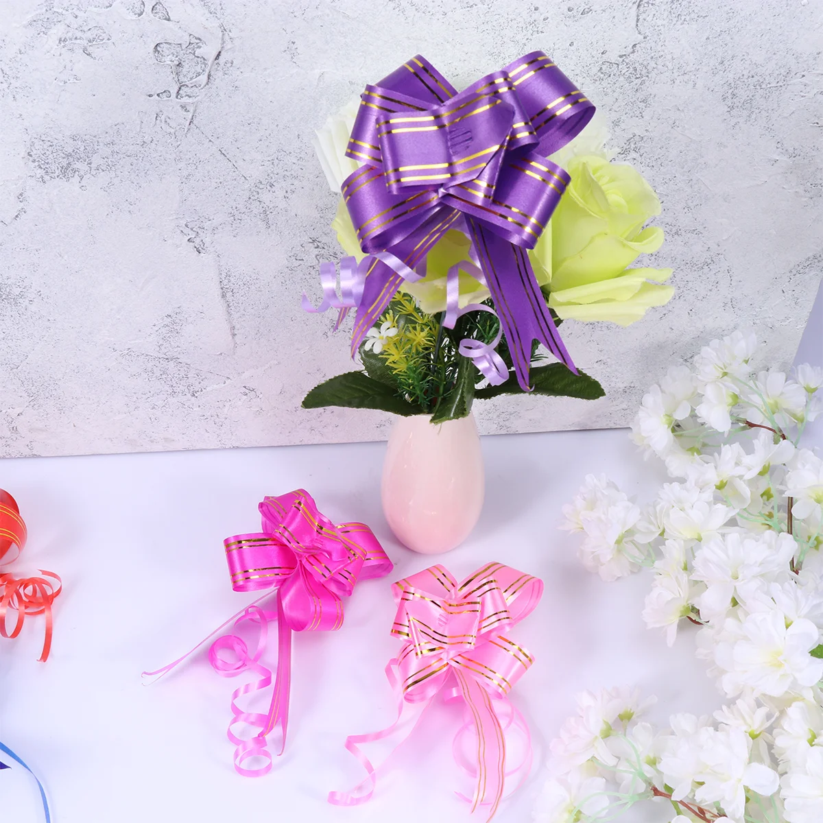 50pcs Gift Ribbons Pull Bowknots Colorful String Bows for Gift Wrapping Home Decoration Assorted Color