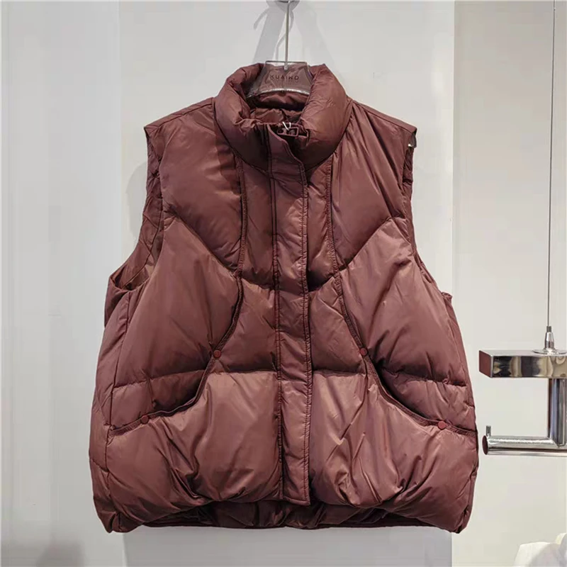 

Autumn Winter Stand Collar Lightweight Down Vest Women White Duck Down Sleeveless Vests Female Zipper Solid Waistcoat Outwears