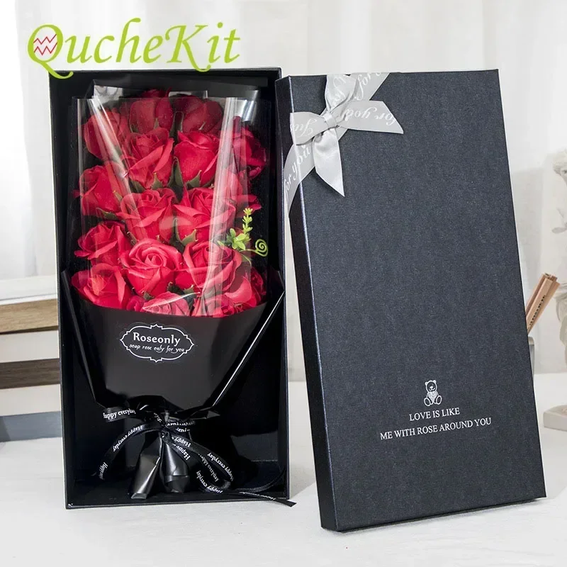 Bouquet de roses de fleurs de savon artificielles, coffret cadeau de saint-valentin pour mère, petite amie, décoration d'anniversaire, de noël et de mariage